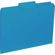 Business Source 1/3 Tab Cut Letter Recycled Top Tab File Folder 8 1/2" x 11" - Top Tab Location - Assorted Tab Position - 11 pt. - 1 Plys - Blue - 10% Recycled - 100 / Box