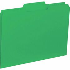 Business Source 1/3 Tab Cut Letter Recycled Top Tab File Folder 8 1/2" x 11" - Top Tab Location - Assorted Tab Position - 11 pt. - 1 Plys - Green - 10% Recycled - 100 / Box