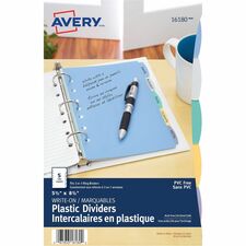 Avery&reg; Durable Plastic Write-On Dividers 5Â½" x 8Â½" , 5 tabs" 5Â½" x 8Â½" , 5 tabs 5 x Divider(s) - Write-on Tab(s) - 5 - 5 Tab(s)/Set - 5.5" Divider Width x 8.50" Divider Length - 7 Hole Punched - Multicolor Plastic Divider - Multicolor Plastic Tab(
