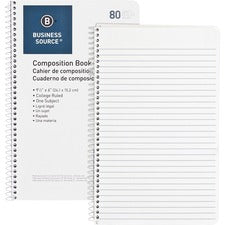 Business Source College Ruled Composition Books 80 Sheets - Wire Bound - 16 lb Basis Weight - 6" x 9 1/2" Sheet Size - White Paper - Stiff-back - 1 Each