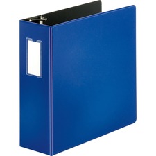 Business Source Slanted D-ring Binders 4" Binder Capacity - 3 Ring(s) - Fastener(s): D-Ring - Pocket(s): 2, Internal - Chipboard, Polypropylene - Blue - PVC-free, Non-stick, Label Holder, Gap-free Ring, Non-glare, Heavy Duty, Open and Closed Triggers, Dur