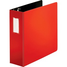 Business Source Slanted D-ring Binders 4" Binder Capacity - 3 Ring(s) - Fastener(s): D-Ring - Pocket(s): 2, Internal - Chipboard, Polypropylene - Red - PVC-free, Non-stick, Label Holder, Gap-free Ring, Non-glare, Heavy Duty, Open and Closed Triggers, Dura