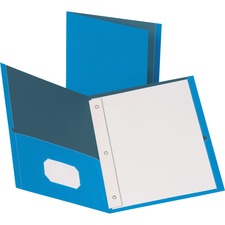 Business Source Letter Recycled Pocket Folder 8 1/2" x 11" - 100 Sheets Capacity - 3 x Prong Fastener(s) - 1/2" Fastener Capacity - 2 Inside Front & Back Pocket(s) - Leatherette - Light Blue - 35% Recycled - 25 / Box
