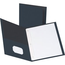 Business Source Letter Recycled Pocket Folder 8 1/2" x 11" - 100 Sheets Capacity - 3 x Prong Fastener(s) - 1/2" Fastener Capacity - 2 Inside Front & Back Pocket(s) - Leatherette - Dark Blue - 35% Recycled - 25 / Box