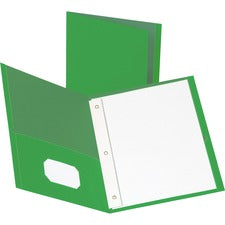 Business Source Letter Recycled Pocket Folder 8 1/2" x 11" - 100 Sheets Capacity - 3 x Prong Fastener(s) - 1/2" Fastener Capacity - 2 Inside Front & Back Pocket(s) - Leatherette - Green - 35% Recycled - 25 / Box