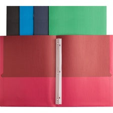 Business Source Letter Recycled Pocket Folder 8 1/2" x 11" - 100 Sheets Capacity - 3 x Prong Fastener(s) - 2 Inside Front & Back Pocket(s) - Leatherette - Assorted - 35% Recycled - 25 / Box