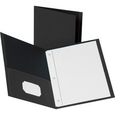 Business Source Letter Recycled Pocket Folder 8 1/2" x 11" - 100 Sheets Capacity - 3 x Prong Fastener(s) - 2 Inside Front & Back Pocket(s) - Leatherette - Black - 35% Recycled - 25 / Box