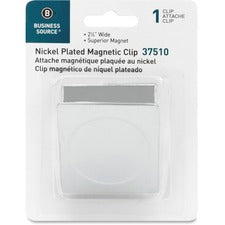Business Source Nickel Plated Magnetic Clips 2.3" Length - Chrome - Metal, Nickel Plated - 1 Each