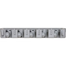 Genuine Joe Cleaning Tool Wall Organizer Rack 5 x Broom - 3.75" Height x 16.50" Width x 2.75" Depth - Handle, Hanging Hook, Sturdy - Gray - ABS Plastic - 1 Each