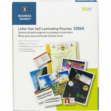 Business Source Laminating Document Pouches Laminating Pouch/Sheet Size: 9" Width x 11.50" Length x 8 mil Thickness - for Document, ID Badge, Photo, Recipe - Pre-trimmed - Clear - 50 / Box