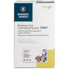 Business Source 5 mil Business Card Laminating Pouches Laminating Pouch/Sheet Size: 2.25" Width x 3.75" Length x 5 mil Thickness - for Business Card - Pre-trimmed, Moisture Resistant, Fade Resistant - Clear - 100 / Box