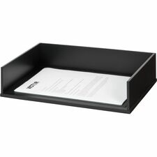Victor Wood Stacking Letter Tray Desktop - Stackable, Durable, Rubber Feet, Sturdy - Matte Black - Black - Wood, Faux Leather - 1 Each