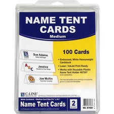 C-Line Embossed Cardstock Name Tents Letter - 8 1/2" x 11" - White - 100 / Box