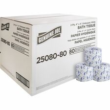 Genuine Joe Embossed Roll Bath Tissue 2 Ply - 4" Width x 4" Length - 550 Sheets/Roll - 1.63" Core - White - 80 / Carton