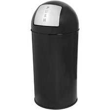 Genuine Joe Push Open Round Top Receptacle 12 gal Capacity - Round - 29.2" Height x 14.8" Diameter - Black - 1 Each