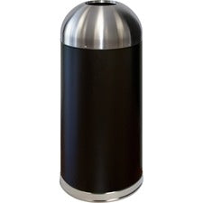 Genuine Joe 15 Gallon Dome Top Trash Receptacle 15 gal Capacity - Durable, Powder Coated, Easy to Clean - 40" Height x 16.5" Diameter - Stainless Steel - Black, Silver - 1 Each