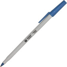 Business Source Medium Point Ballpoint Stick Pens Medium Pen Point - Blue Ink - Light Gray Barrel - Stainless Steel Tip - 1 Dozen