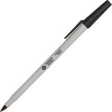 Business Source Medium Point Ballpoint Stick Pens Medium Pen Point - Black Ink - Light Gray Barrel - Stainless Steel Tip - 1 Dozen
