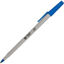 Business Source Fine Point Ballpoint Stick Pens Fine Pen Point - Blue Ink - Light Gray Barrel - Stainless Steel Tip - 1 Dozen
