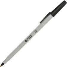 Business Source Fine Point Ballpoint Stick Pens Fine Pen Point - Black Ink - Light Gray Barrel - Stainless Steel Tip - 1 Dozen