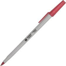 Business Source Medium Point Ballpoint Stick Pens Medium Pen Point - Red Ink - Light Gray Barrel - Stainless Steel Tip - 1 Dozen