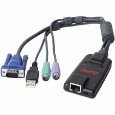 APC by Schneider Electric KVM 2G, Server Module, PS/2 with Virtual Media (PS/2)/RJ-45/USB/VGA KVM Cable for KVM Switch - First End: 1 x 15-pin HD-15 - Male, 2 x 6-pin Mini-DIN (PS/2) - Male, 1 x 4-pin USB Type A - Male - Second End: 1 x RJ-45 Network - Fe