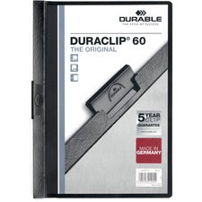 DURABLE DURACLIP Letter Report Cover 8 1/2" x 11" - 60 Sheets Capacity - Vinyl, Steel - Black - 1 Each