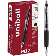 uniball&#8482; 207 Gel Pen 1 mm Bold Pen Point - Refillable - Retractable - Black Ink - Gel-based - Clear Barrel - 1 Dozen