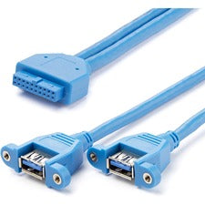 StarTech.com 2 Port Panel Mount USB 3.0 Cable - USB A to Motherboard Header Cable F/F 1.60 ft Data Transfer Adapter - First End: 2 x 9-pin USB 3.0 Type A - Female - Second End: 1 x 20-pin IDC USB 3.0 - Female - 1 Each