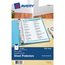 Avery&reg; Mini Diamond Clear Heavyweight Sheet Protectors 1 x Sheet Capacity - For 5 1/2" x 8 1/2" Sheet - 7 x Holes - 3 x Rings - Ring Binder - Top Loading - Rectangular - Clear - Polypropylene - 15/Bag - 10 / Carton