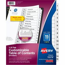 Avery&reg; Ready Index Classic Tab Binder Dividers 360 x Divider(s) - 360 Tab(s) - 1-15 - 15 Tab(s)/Set - 8.5" Divider Width x 11" Divider Length - 3 Hole Punched - White Paper Divider - White Paper Tab(s) - 3 Sets/Pack - 8 / Carton
