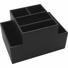 Dacasso Black Leather Desk Supply Organizer 8 x Coaster - 6 Compartment(s) - Desktop - Black - Top Grain Leather, Velveteen - 1 Each