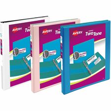 Avery&reg; 1/2" Two-Tone View 3-Ring Binder With Pockets 1/2" Binder Capacity - Letter - 8 1/2" x 11" Sheet Size - 135 Sheet Capacity - 135 Ring(s) - Fastener(s): Slant Ring - Pocket(s): 4 - Polypropylene - Black, Blush, Pool Blue, Sage, Teal, White - Adh