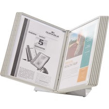 DURABLE Desk Reference System with Display Sleeves Desktop - 10 Panels - Support Letter Media - Antimicrobial - Gray - 1 Each