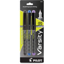 Pilot Varsity Disposable Fountain Pens Medium Pen Point - Black, Blue, Purple Ink - Black Barrel - 3 / Pack
