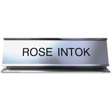 Xstamper Pedestal Aluminum Desk Sign 8" Holding Width x 2" Holding Height - Rectangular Shape - Long Lasting, Durable - Aluminum, Plastic - Silver - 1 Each