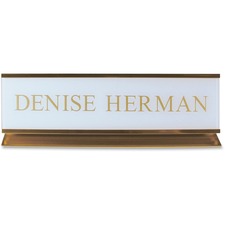 Xstamper Pedestal Aluminum Desk Sign 8" Holding Width x 2" Holding Height - Rectangular Shape - Long Lasting, Durable - Aluminum, Plastic - Gold - 1 Each