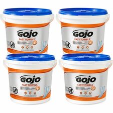 Gojo&reg; Fast Towels Bucket Fresh Citrus - 130 Sheets - Blue, Clear - 130/Tub - 4 / Carton