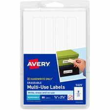 Avery&reg; Erasable Multi-Use Labels 7/8" Height x 2 7/8" Width - Removable Adhesive - Rectangle - White - Film - 8 / Sheet - 180 Total Sheets - 1440 Total Label(s) - 80/Pack - 18 / Carton