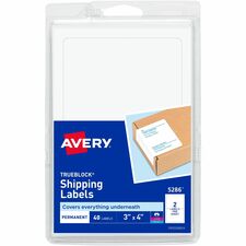 Avery&reg; TrueBlock Permanent Shipping Labels 3" Height x 4" Width - Permanent Adhesive - Rectangle - Laser, Inkjet - White - Paper - 2 / Sheet - 360 Total Sheets - 720 Total Label(s) - 40/Pack - 18 / Carton