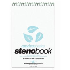 Roaring Spring Enviroshades Recycled Spiral Steno Memo Book 80 Sheets - 160 Pages - Printed - Spiral Bound - Both Side Ruling Surface - Gregg Ruled Red Margin - 15 lb Basis Weight - 56 g/m&#178; Grammage - 9" x 6" Sheet Size - 1.25" Height x 6" Width x 9"