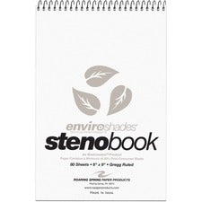 Roaring Spring Enviroshades Recycled Spiral Steno Memo Book 80 Sheets - 160 Pages - Printed - Spiral Bound - Both Side Ruling Surface - Gregg Ruled Red Margin - 15 lb Basis Weight - 56 g/m&#178; Grammage - 9" x 6" Sheet Size - 1.25" Height x 6" Width x 9"