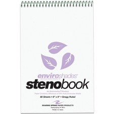 Roaring Spring Enviroshades Recycled Spiral Steno Memo Book 80 Sheets - 160 Pages - Printed - Spiral Bound - Both Side Ruling Surface - Gregg Ruled Red Margin - 15 lb Basis Weight - 56 g/m&#178; Grammage - 9" x 6" Sheet Size - 1.25" Height x 6" Width x 9"