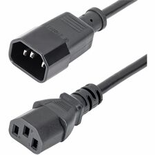 StarTech.com 2 ft Standard Computer Power Cord Extension - C14 to C13 For Desktop Computer, Monitor, UPS, Printer, PDU, Server - 125 V AC / 10 A - Black - 2 ft Cord Length - IEC 60320 C13 / IEC 60320 C14 - 1 Each