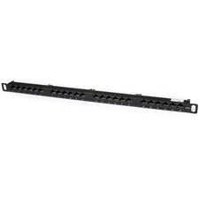StarTech.com 24 Port 0.5U Cat5e Patch Panel - RJ45 Ethernet Rackmount Cat 5e 110 Patch Panel 24 x RJ-45 - 24 Port(s) - 24 x RJ-45 - 24 x RJ-11 - 0.5U High - Black - Rack-mountable