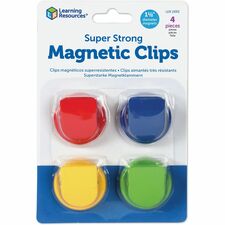 Learning Resources Super Strong Magnetic Clips Set 1.5" Diameter - 50 Sheet Capacity - for Whiteboard, Folder - Assorted - 4 / Pack