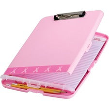 Officemate Breast Cancer Awareness Slim Clipboard Storage Box Storage for Paper, Form, Notepad, Pen, Pencil - 11" Sheet Size - Pink - 1 Each