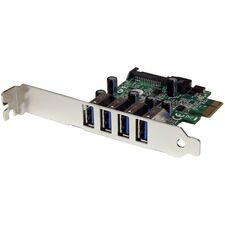 StarTech.com 4 Port PCI Express PCIe SuperSpeed USB 3.0 Controller Card Adapter with UASP PCI Express x1 - 5 GB/s - Plug-in Card - 4 USB Port(s) - 1 SATA Port(s) - UASP Support - PC - TAA Compliant
