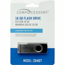 Compucessory Password Protected USB Flash Drives 16 GB - USB 2.0 - 12 MB/s Read Speed - 5 MB/s Write Speed - Aluminum - 1 Year Warranty - 1 Each