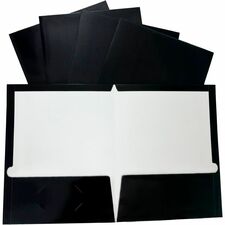 Business Source Letter Pocket Folder 8 1/2" x 11" - 100 Sheets Capacity - 2 Internal Pocket(s) - Black - Laminated, Die-cut, Durable - 25 / Box
